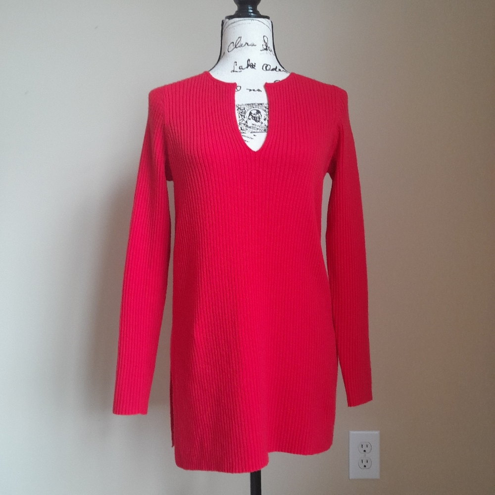 Ett Twa Anthropologie red wool blend sweater womens XS Deep V